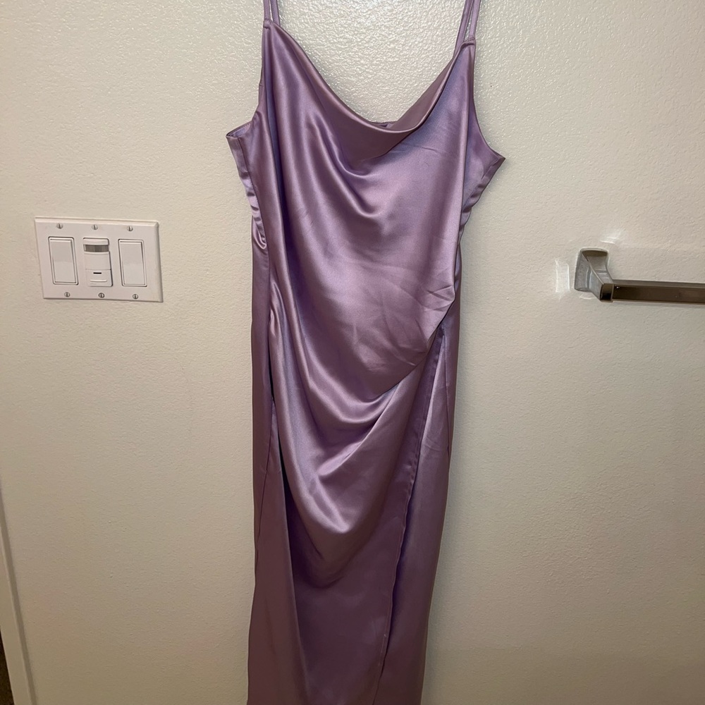 Purple satin midi dress